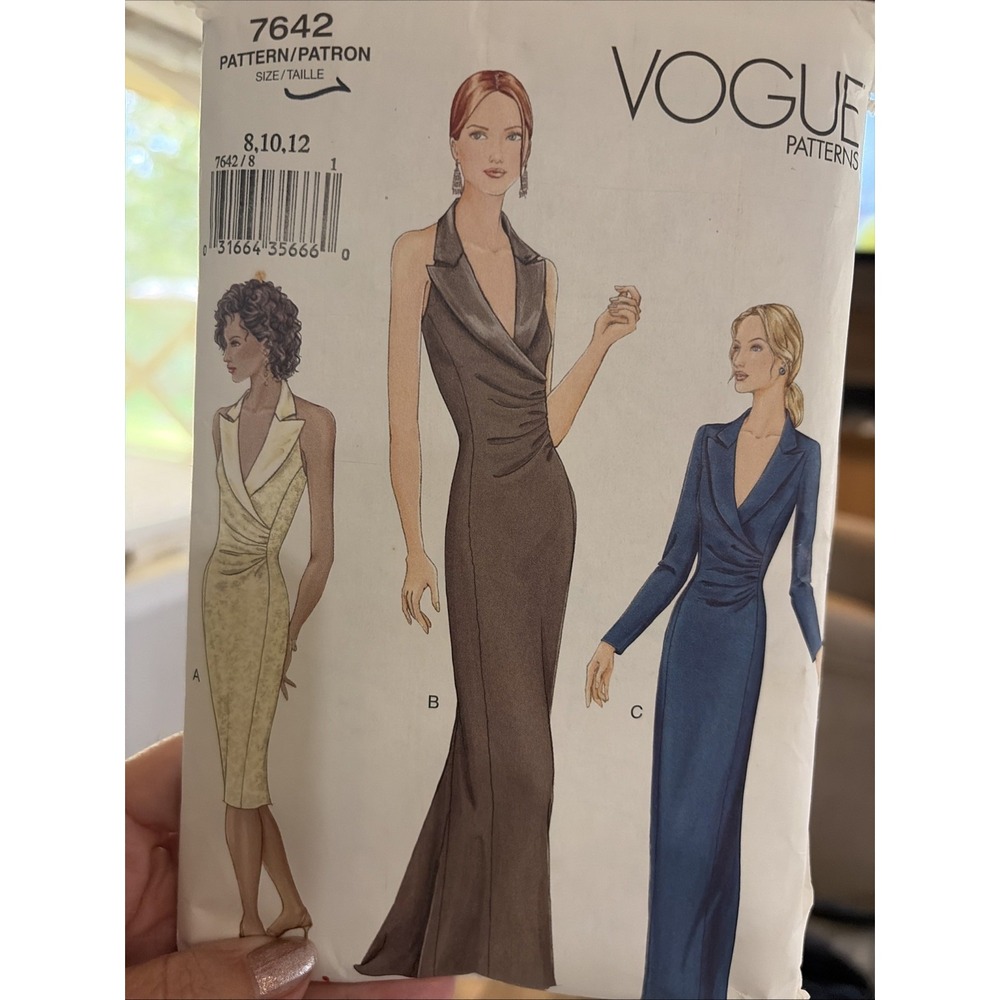 Vogue 7642 Sewing Pattern Size 8-12 Fitted Side Gathered Formal Gown Uncut 2002